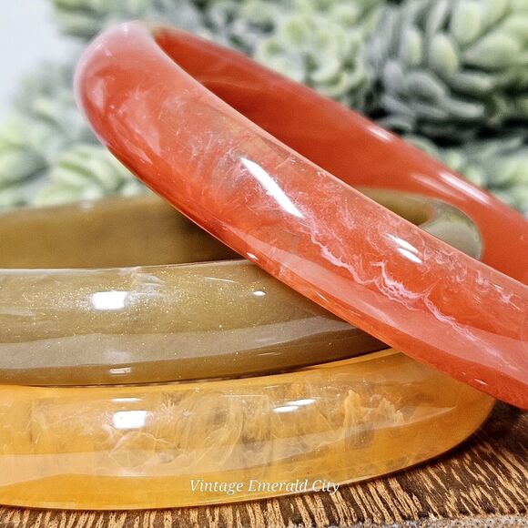 Unbranded Jewelry - Golden Harvest Bangles Lot Mixed Green Orange & Yellow Bracelets Set 3 Boho Fall